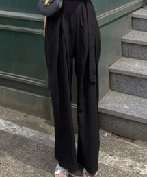 ウエストリボンワイドストレートタックパンツ