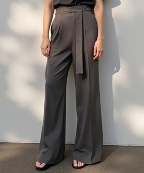 cammie(キャミー)の「ウエストリボンワイドストレートタックパンツ(スラックス・レディース・ブラック/グレー/ブラウン・M/L)」の11枚目の写真