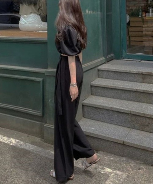 cammie(キャミー)の「ウエストリボンワイドストレートタックパンツ(スラックス・レディース・ブラック/グレー/ブラウン・M/L)」の5枚目の写真