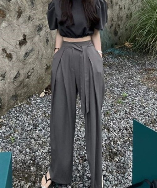 cammie(キャミー)の「ウエストリボンワイドストレートタックパンツ(スラックス・レディース・ブラック/グレー/ブラウン・M/L)」の16枚目の写真