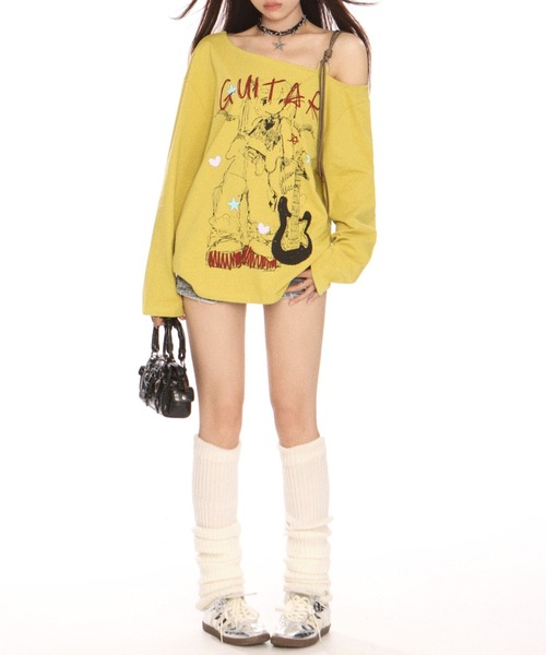 GEMEDA(ジェメダ)の「プリントショルダーオープンロンT(Tシャツ/カットソー・レディース・イエロー/ホワイト・M)」の5枚目の写真