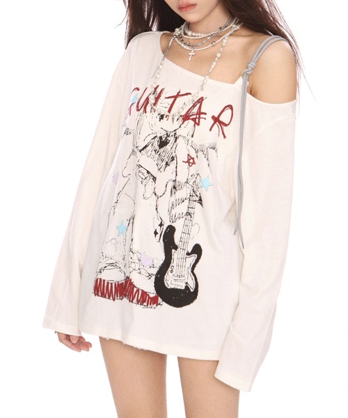 GEMEDA(ジェメダ)の「プリントショルダーオープンロンT(Tシャツ/カットソー・レディース・イエロー/ホワイト・M)」の10枚目の写真