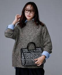 【ゆったりサイズ】シルクネップ ボトルネックニット