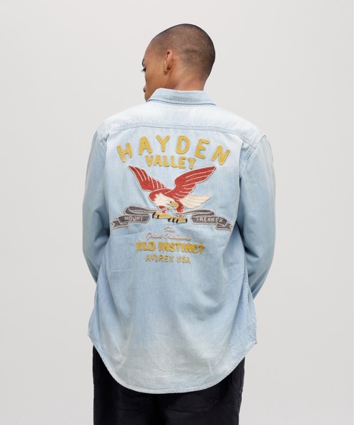 AVIREX(アヴィレックス)の「EMB DENIM SHIRT "HAYDEN VALLEY" / 刺繍 デニムシャツ ヘイデンバレー / AVIREX / アヴィレックス(シャツ/ブラウス・メンズ・ライトインディゴブルー/インディゴブルー・XX-LARGE/X-LARGE/LARGE/MEDIUM)」の8枚目の写真