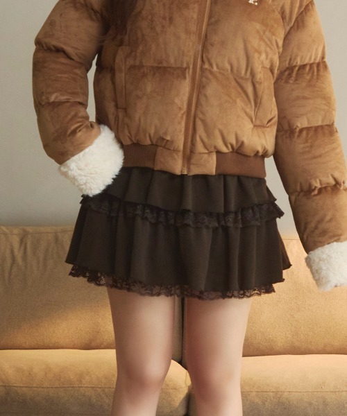 TITTY&CO.（ティティーアンドコー）の「レースフリルスウェットスカート（スカート・レディース・ブラウン/アイボリー/チャコールグレー/グレー・ﾌﾘ-/FREE）」の4枚目の写真