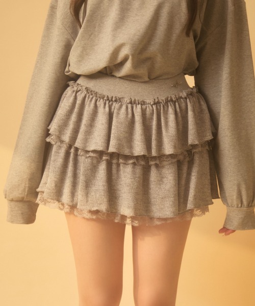 TITTY&CO.（ティティーアンドコー）の「レースフリルスウェットスカート（スカート・レディース・ブラウン/アイボリー/チャコールグレー/グレー・ﾌﾘ-/FREE）」の3枚目の写真