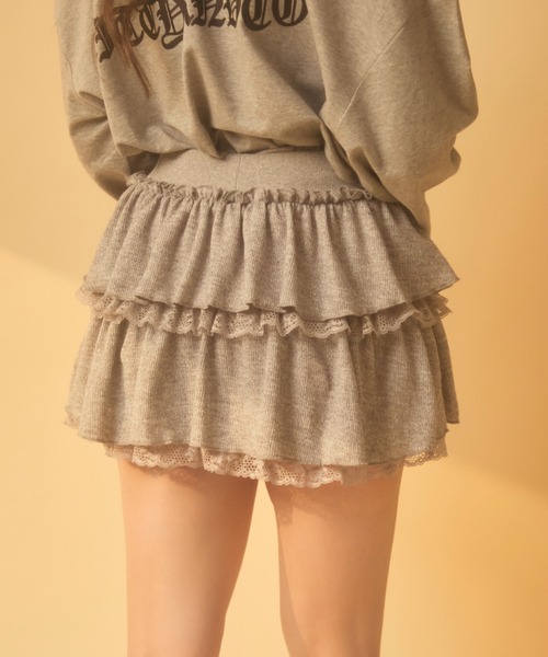 TITTY&CO.（ティティーアンドコー）の「レースフリルスウェットスカート（スカート・レディース・ブラウン/アイボリー/チャコールグレー/グレー・ﾌﾘ-/FREE）」の5枚目の写真