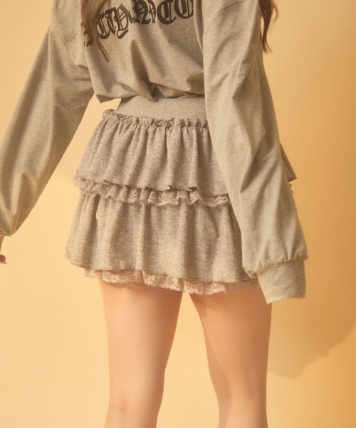 TITTY&CO.（ティティーアンドコー）の「レースフリルスウェットスカート（スカート・レディース・ブラウン/アイボリー/チャコールグレー/グレー・ﾌﾘ-/FREE）」の6枚目の写真