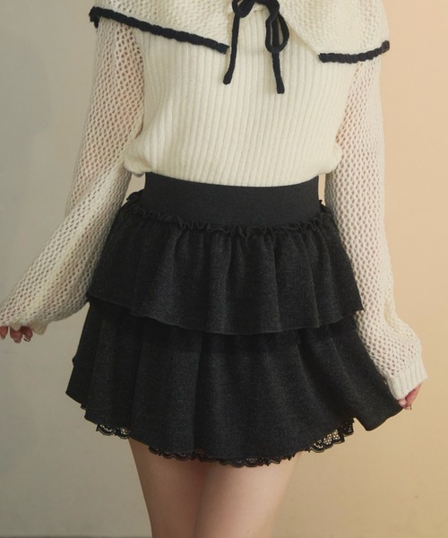 TITTY&CO.（ティティーアンドコー）の「レースフリルスウェットスカート（スカート・レディース・ブラウン/アイボリー/チャコールグレー/グレー・ﾌﾘ-/FREE）」の8枚目の写真