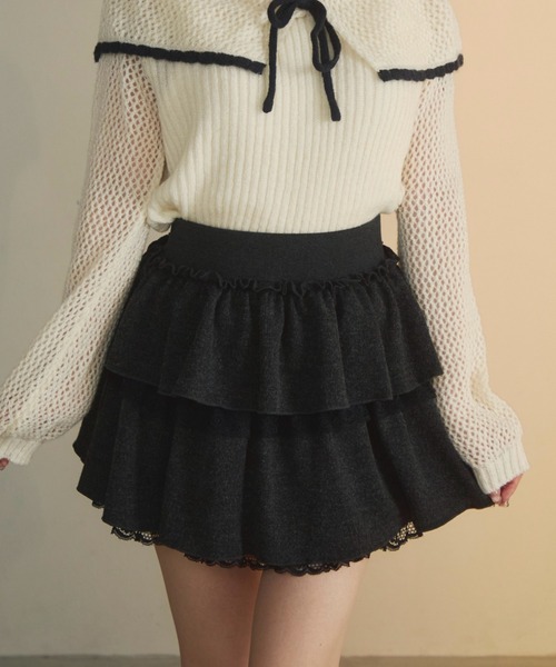 TITTY&CO.（ティティーアンドコー）の「レースフリルスウェットスカート（スカート・レディース・ブラウン/アイボリー/チャコールグレー/グレー・ﾌﾘ-/FREE）」の9枚目の写真
