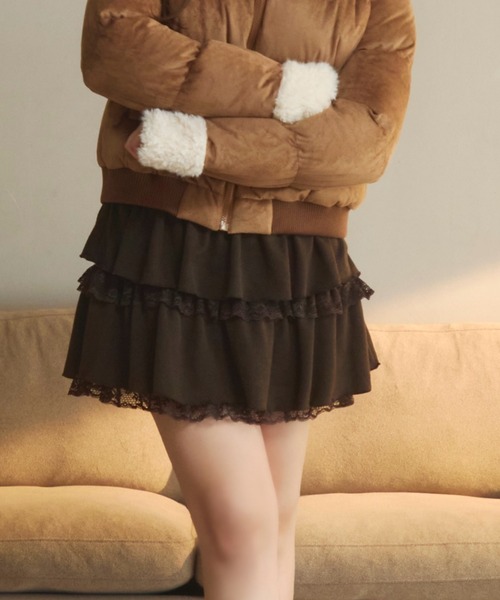 TITTY&CO.（ティティーアンドコー）の「レースフリルスウェットスカート（スカート・レディース・ブラウン/アイボリー/チャコールグレー/グレー・ﾌﾘ-/FREE）」の12枚目の写真