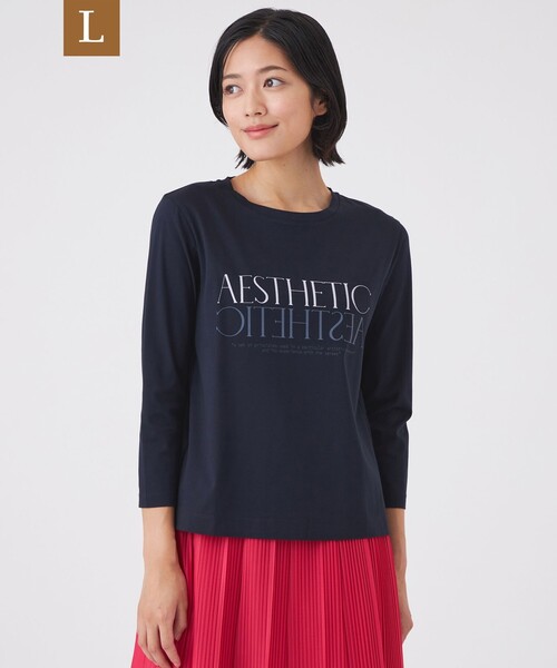 TRANS WORK(トランスワーク)の「【L】【ウォッシャブル】コーコランバイオスムースプリントTシャツ(Tシャツ/カットソー・レディース・ネイビー/オフホワイト/ピンク系その他2・44/46)」の2枚目の写真