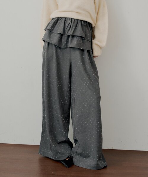 【SALON by Chico】取り外しフリルルーズスラックスパンツ セール】【SALON by Chico】取り外しフリルルーズスラックスパンツ