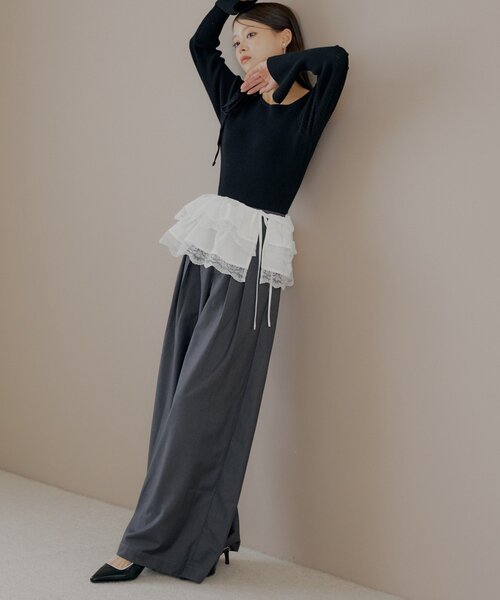 Chico（チコ）の「【SALON by Chico】取り外しフリルルーズスラックスパンツ（その他パンツ・レディース・グレー/グレー系その他2/ブラック/ブラウン系その他2/ブラック系その他2/グレー系その他3/ブルー系その他3・FREE/SMALL）」の12枚目の写真