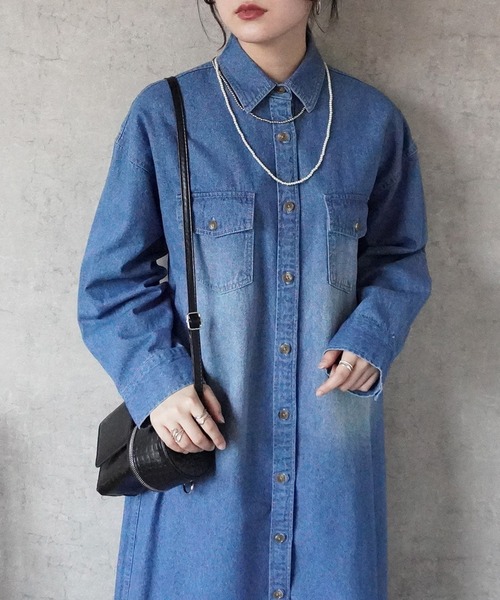 Emma（SELECT LEVERY）（エマ セレクトリベリー）の「デニムシャツワンピース（シャツワンピース・レディース・ブルー/ネイビー・MEDIUM/LARGE）」の3枚目の写真