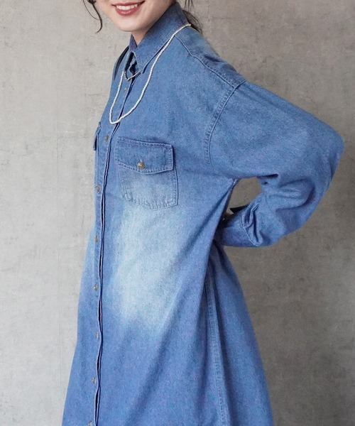 Emma（SELECT LEVERY）（エマ セレクトリベリー）の「デニムシャツワンピース（シャツワンピース・レディース・ブルー/ネイビー・MEDIUM/LARGE）」の6枚目の写真