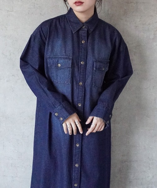 Emma（SELECT LEVERY）（エマ セレクトリベリー）の「デニムシャツワンピース（シャツワンピース・レディース・ブルー/ネイビー・MEDIUM/LARGE）」の9枚目の写真