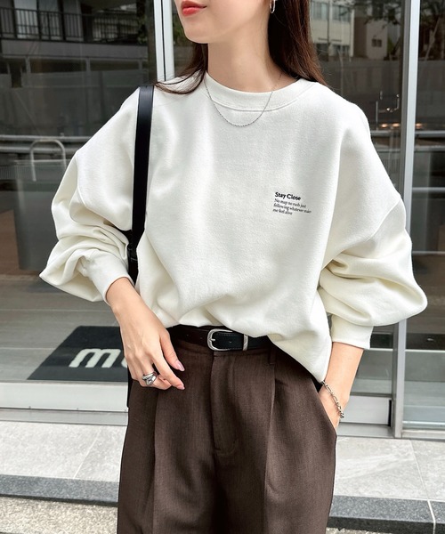 裏起毛ロゴ刺繍ワンポイントスウェットトップス