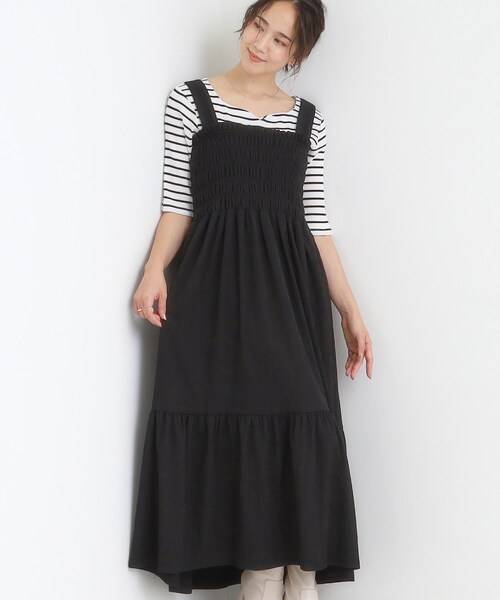 Cutie Blonde(キューティーブロンド)の「【2WAY】肩紐が取り外しできる シャーリングワンピース(ワンピース・レディース・ブラック系6/ブラック・00)」の1枚目の写真