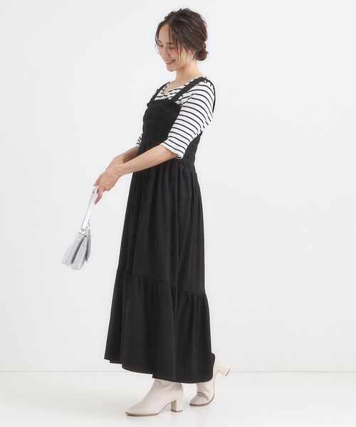 Cutie Blonde(キューティーブロンド)の「【2WAY】肩紐が取り外しできる シャーリングワンピース(ワンピース・レディース・ブラック系6/ブラック・00)」の4枚目の写真