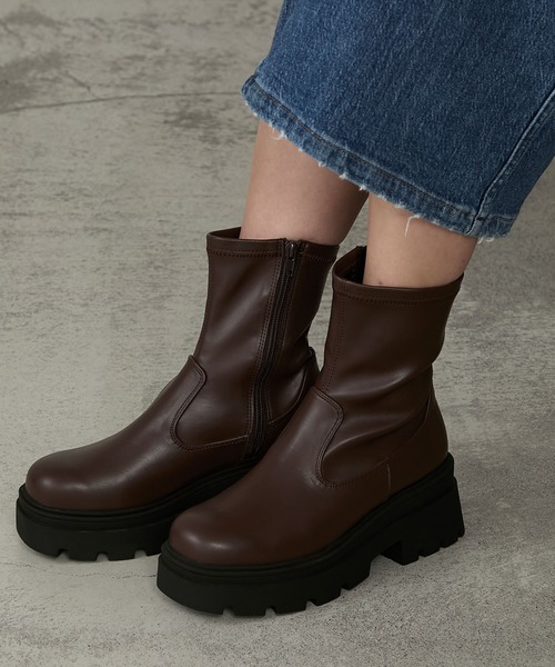 ストレッチボリュームトラックソールショートブーツ MONO-MART│MONO