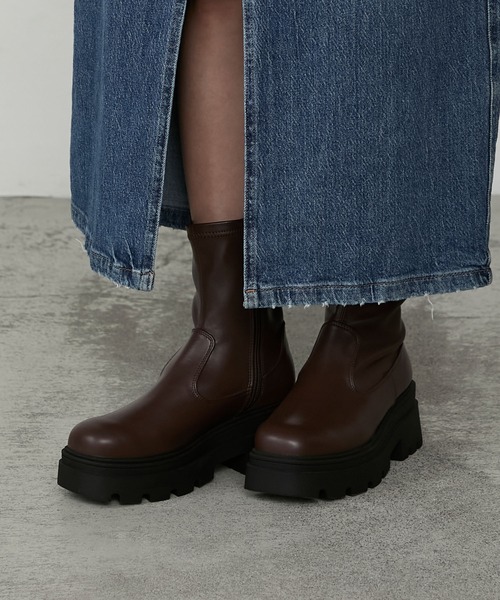 セール】ストレッチボリュームトラックソールショートブーツ（ブーツ