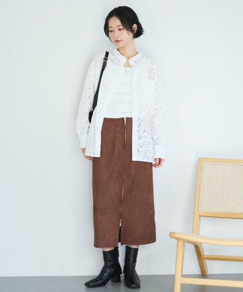 Doux archives（ドゥアルシーヴ）の「フロッキーレースバンドカラーシャツ（シャツ/ブラウス・レディース・ブラック/オフホワイト/ブラウン・FREE）」の6枚目の写真