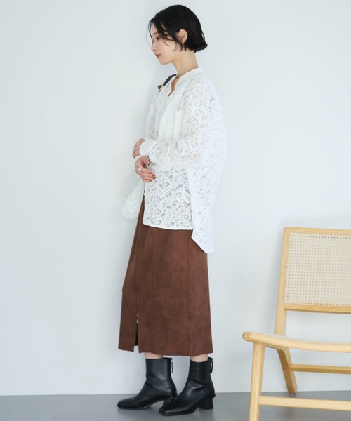 Doux archives（ドゥアルシーヴ）の「フロッキーレースバンドカラーシャツ（シャツ/ブラウス・レディース・ブラック/オフホワイト/ブラウン・FREE）」の7枚目の写真