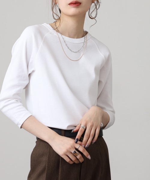 OMNES(オムネス)の「ストレッチジャガード クルーネック六分袖Tシャツ(Tシャツ/カットソー・レディース・スモークグレー/ホワイト/ベージュ系その他/ブルーグレー/グレー系その他・WOMENS M/WOMENS L/M)」の18枚目の写真