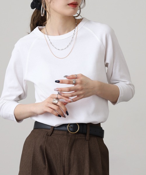 OMNES(オムネス)の「ストレッチジャガード クルーネック六分袖Tシャツ(Tシャツ/カットソー・レディース・スモークグレー/ホワイト/ベージュ系その他/ブルーグレー/グレー系その他・WOMENS M/WOMENS L/M)」の17枚目の写真