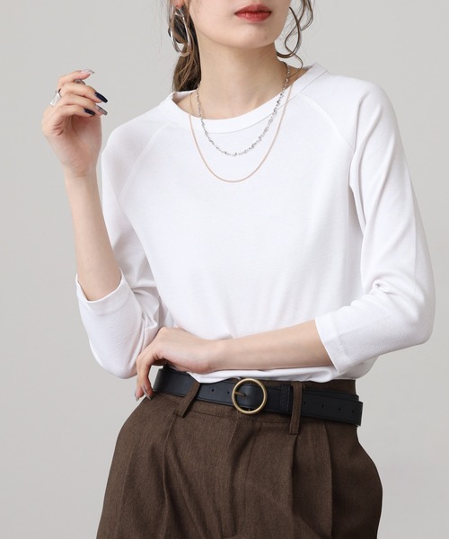OMNES(オムネス)の「ストレッチジャガード クルーネック六分袖Tシャツ(Tシャツ/カットソー・レディース・スモークグレー/ホワイト/ベージュ系その他/ブルーグレー/グレー系その他・WOMENS M/WOMENS L/M)」の16枚目の写真
