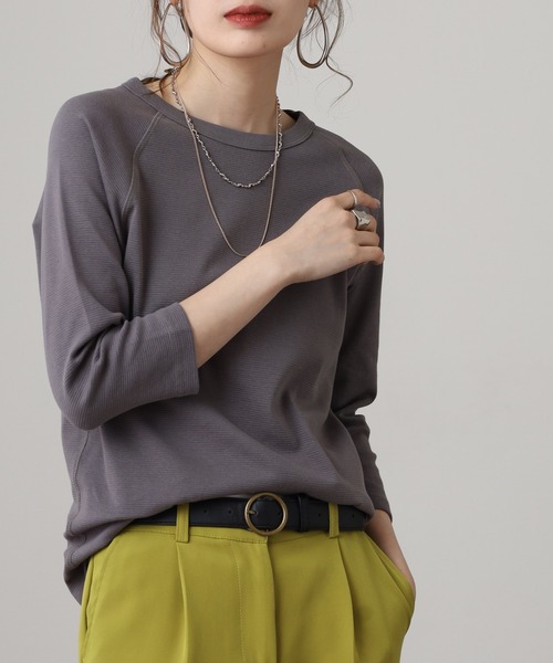 OMNES(オムネス)の「ストレッチジャガード クルーネック六分袖Tシャツ(Tシャツ/カットソー・レディース・スモークグレー/ホワイト/ベージュ系その他/ブルーグレー/グレー系その他・WOMENS M/WOMENS L/M)」の10枚目の写真