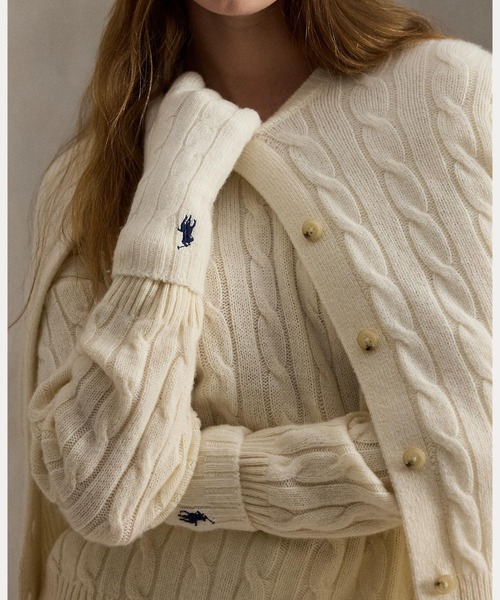 POLO RALPH LAUREN(ポロ ラルフ ローレン)の「ケーブルニット ウールカシミヤ グローブ(手袋・レディース・ナチュラル・ONE)」の4枚目の写真