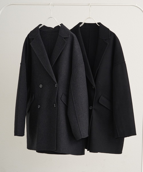 PUAL CE CIN（ピュアルセシン）の「ハンドメイド風ウール混テーラーコート（その他アウター・レディース・ブラック/チャコールグレー・FREE）」の3枚目の写真