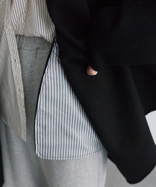 PUAL CE CIN（ピュアルセシン）の「ハンドメイド風ウール混テーラーコート（その他アウター・レディース・ブラック/チャコールグレー・FREE）」の19枚目の写真