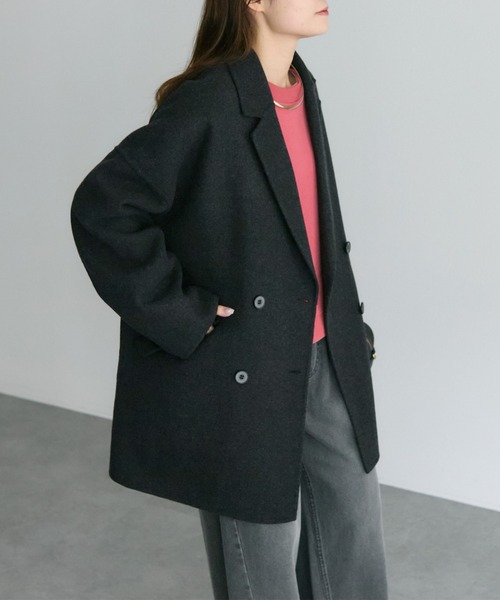 PUAL CE CIN（ピュアルセシン）の「ハンドメイド風ウール混テーラーコート（その他アウター・レディース・ブラック/チャコールグレー・FREE）」の7枚目の写真