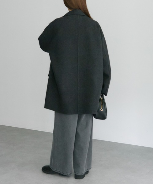 PUAL CE CIN（ピュアルセシン）の「ハンドメイド風ウール混テーラーコート（その他アウター・レディース・ブラック/チャコールグレー・FREE）」の11枚目の写真