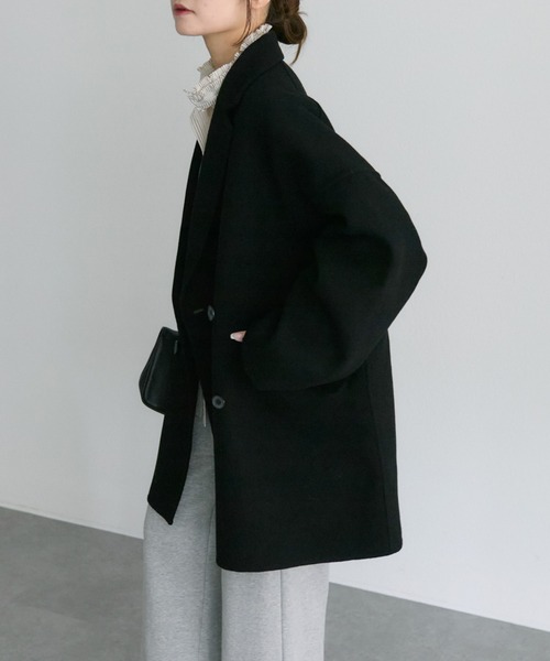 PUAL CE CIN（ピュアルセシン）の「ハンドメイド風ウール混テーラーコート（その他アウター・レディース・ブラック/チャコールグレー・FREE）」の14枚目の写真