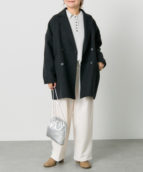 PUAL CE CIN（ピュアルセシン）の「ハンドメイド風ウール混テーラーコート（その他アウター・レディース・ブラック/チャコールグレー・FREE）」の12枚目の写真