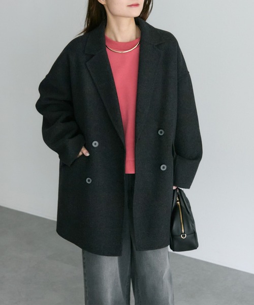 PUAL CE CIN（ピュアルセシン）の「ハンドメイド風ウール混テーラーコート（その他アウター・レディース・ブラック/チャコールグレー・FREE）」の6枚目の写真