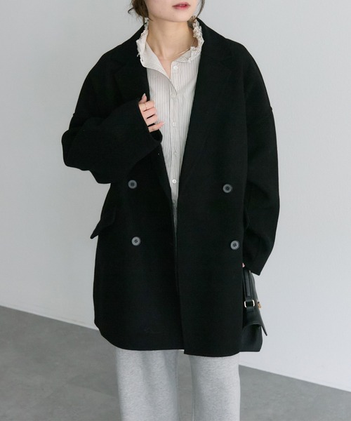 PUAL CE CIN（ピュアルセシン）の「ハンドメイド風ウール混テーラーコート（その他アウター・レディース・ブラック/チャコールグレー・FREE）」の13枚目の写真