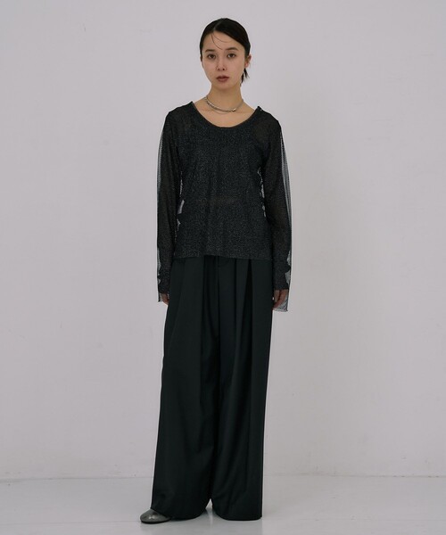 UNITED TOKYO(ユナイテッドトウキョウ)の「【残りわずか!】Lame Mesh & Tule Top|ウォッシャブル/オケージョン/レイヤード/シアートップス/ロンT/春服(Tシャツ/カットソー・レディース・アイボリー/ブラック・FREE)」の3枚目の写真