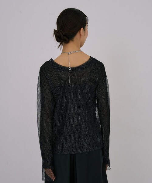 UNITED TOKYO(ユナイテッドトウキョウ)の「【残りわずか!】Lame Mesh & Tule Top|ウォッシャブル/オケージョン/レイヤード/シアートップス/ロンT/春服(Tシャツ/カットソー・レディース・アイボリー/ブラック・FREE)」の6枚目の写真
