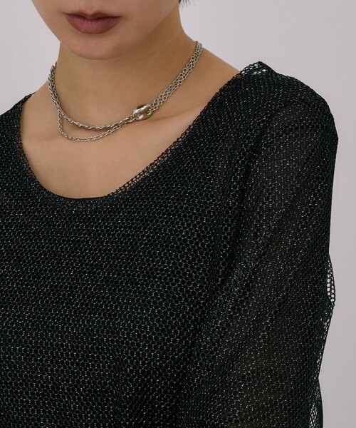 UNITED TOKYO(ユナイテッドトウキョウ)の「【残りわずか!】Lame Mesh & Tule Top|ウォッシャブル/オケージョン/レイヤード/シアートップス/ロンT/春服(Tシャツ/カットソー・レディース・アイボリー/ブラック・FREE)」の7枚目の写真
