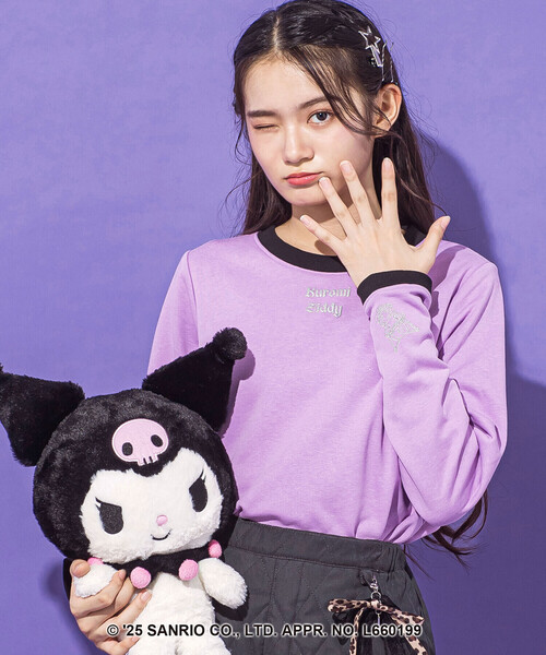 ZIDDY(ジディ)の「【クロミ】刺しゅう配色リンガースウェット(130~160cm)(スウェット・キッズ・ブラック/パープル・130cm/FREE/150cm/140cm)」の2枚目の写真