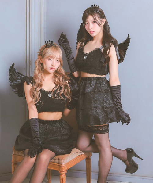 コスプレ セクシー デビル へそ出し ツイン 堕天使 フレアスカート 5点