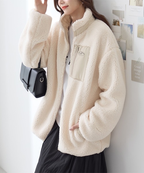 ReDial(リダイアル)の「リバーシブルフリース切替ブルゾン(ブルゾン・レディース・アイボリー/ブラック・M/L/LL/3L)」の2枚目の写真