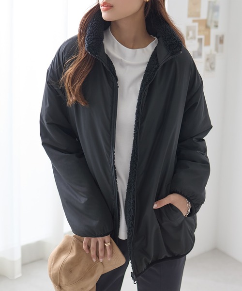 ReDial(リダイアル)の「リバーシブルフリース切替ブルゾン(ブルゾン・レディース・アイボリー/ブラック・M/L/LL/3L)」の4枚目の写真
