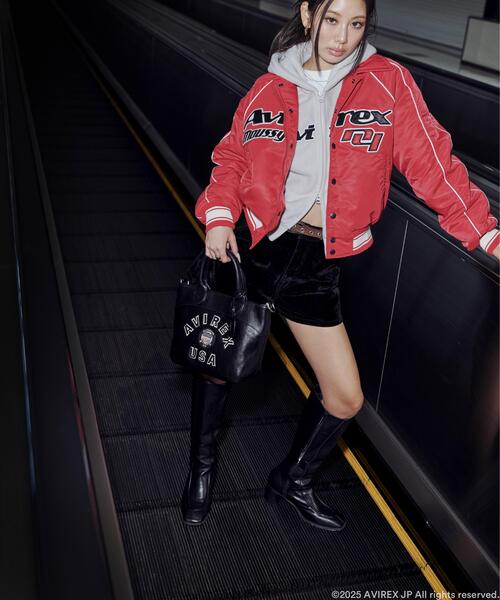 MOUSSY(マウジー)の「《AVIREX×MOUSSY》NYLON VARSITY JACKET(ブルゾン・レディース・レッド/ブラック・F)」の1枚目の写真