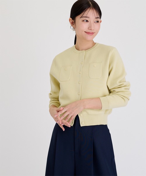 UR'S（ユアーズ）の「胸ポケットニットカーディガン（カーディガン/ボレロ・レディース・オフホワイト/ブラック/ライトブルー/チャコール/ネイビー/イエロー/グリーン/ドット/ホワイト系その他/ピンク・S/M/L）」の8枚目の写真